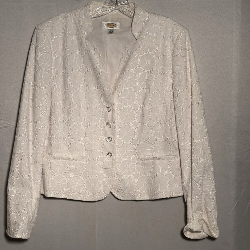 Talbots White Eyelet Embroidered Jacket Women’s Size 8 100% Cotton Button Front
